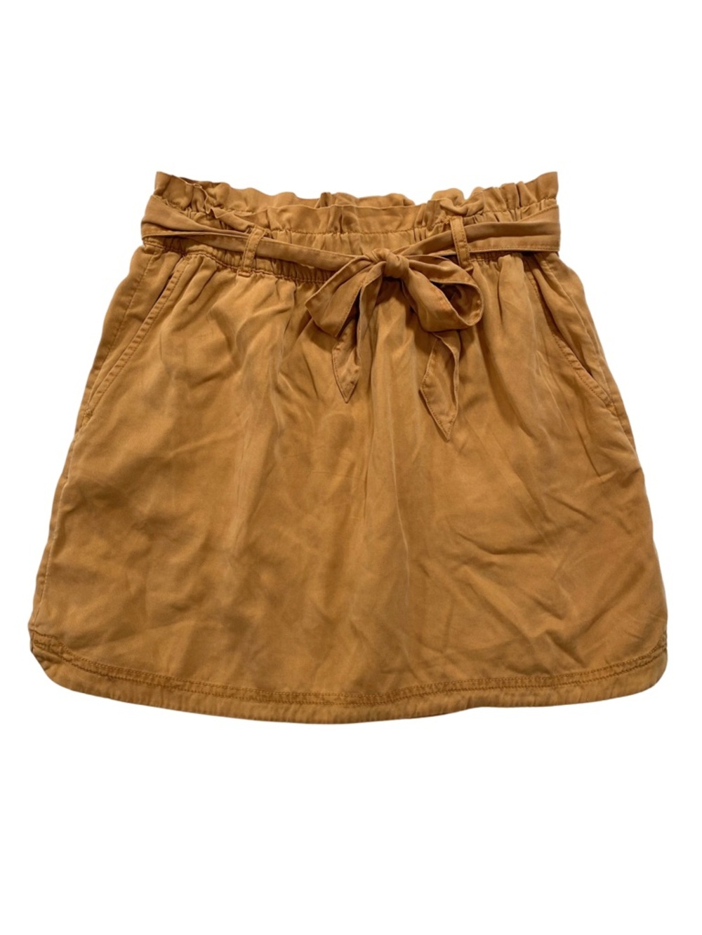 Nicole Miller Lyocell Mini Skirt Tan Brown Belted Elastic Waist Medium
